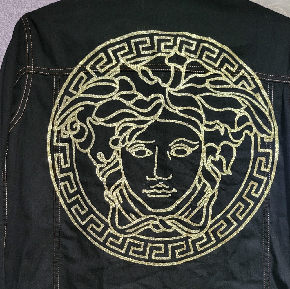 Like New Womens SS19 Versace Medusa Logo Washed Black Denim Jacket